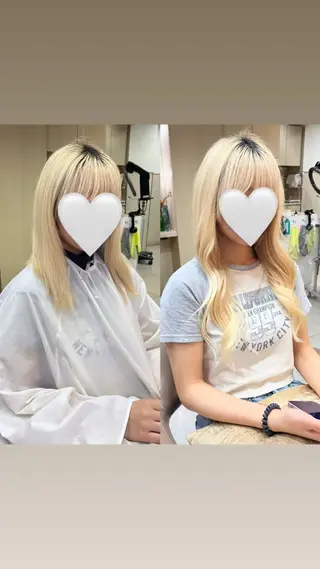 ロング ハイトーンカラー シールエクステのヘアスタイル