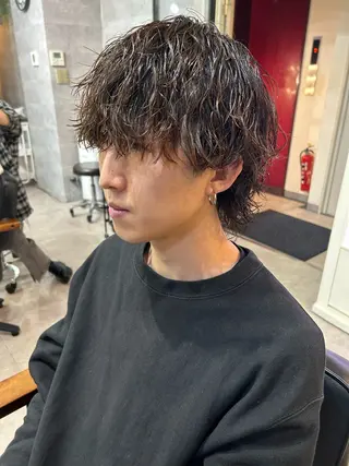 ミディアム カラー パーマ メンズ 勝毛 広貴のヘアスタイル