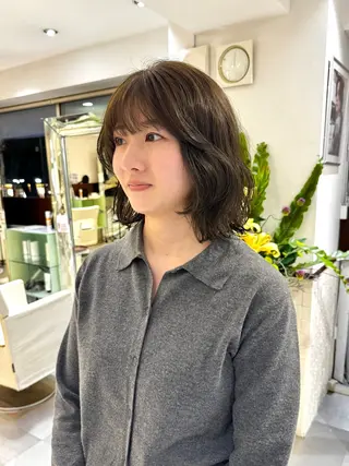 ミディアム パーマ デジタルパーマ 🌀ボブ　萩原　龍のヘアスタイル
