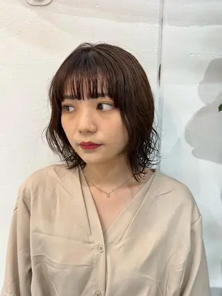ミディアム カラー パーマ 松坂 真衣のヘアスタイル