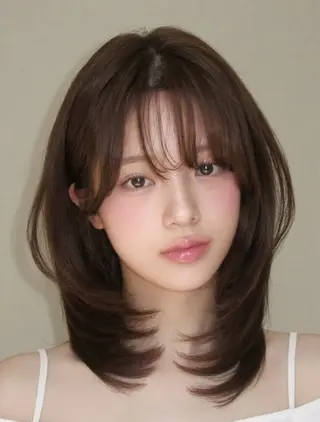ミディアム カラー Saki/レイヤー/ 柔色カラー/顔まわりのヘアスタイル