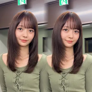 セミロング カラー レイヤー🐑髪質改善 顔周りカット/みきとのヘアスタイル