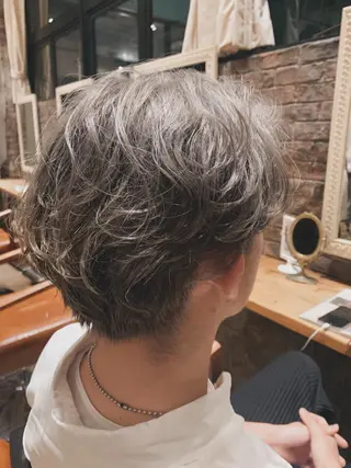ショート カラー メンズ ボブパーマコテ巻き風 パーマNo1深江秀平のヘアスタイル