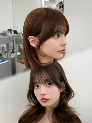 セミロング 透明感カラー🩶 ×小顔カット難波のヘアスタイル