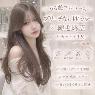 ロング カラー ブリーチ縮毛矯正🤍 韓国レイヤー🫧飛我のヘアスタイル
