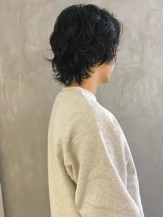 ミディアム パーマ メンズ 森貴裕/ニュアンス パーマ/オリーブのヘアスタイル