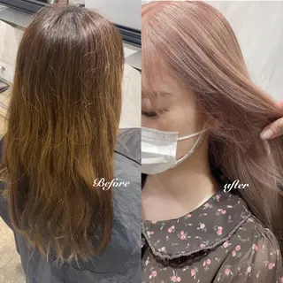 セミロング カラー パーマ ヘアアレンジ 新宿⌇韓国風ヘア ⌇透明感カラーのヘアスタイル