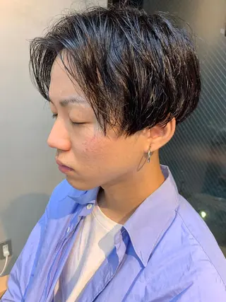 ミディアム パーマ メンズ 似合わせショート×透 明感/やじまたかしのヘアスタイル