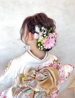 セミロング ヘアアレンジ YUI𓍯エクステ /ニュアンスカラーのヘアスタイル