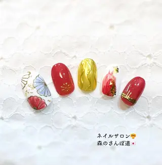 ネイル ショートネイル 森のさんぽ道のネイルデザイン