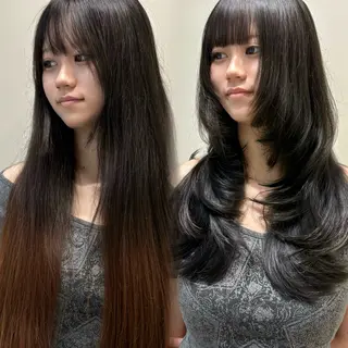 ロング カラー ヘアアレンジ 新宿/レイヤーカット 髪質改善/小顔見せのヘアスタイル