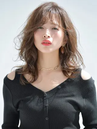 セミロング カラー パーマ ヘアアレンジ 髪質改善/韓国風 レイヤー/田村祐樹のヘアスタイル
