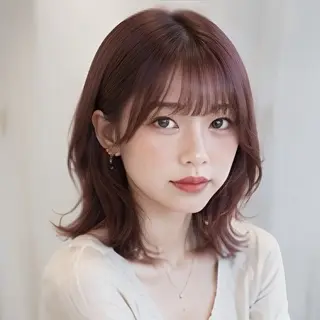 ミディアム カラー 縮毛矯正/レイヤー/ 前髪カット/おばかんのヘアスタイル