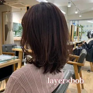 ミディアム レイヤーカット/ 巻ける縮毛矯正のヘアスタイル