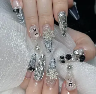 ロング 波 なみのネイルデザイン