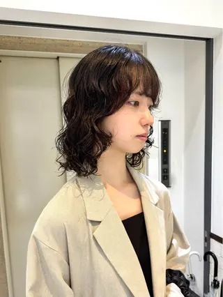 ミディアム カラー パーマ デジタルパーマ 🌀ボブ　萩原　龍のヘアスタイル