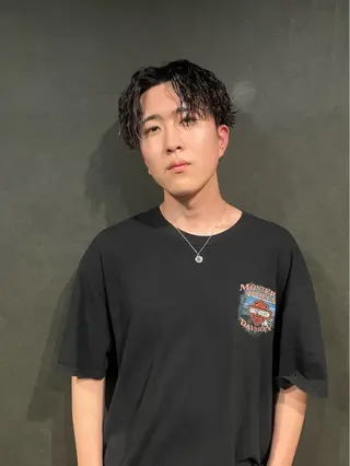 ミディアム パーマ メンズ Les Mainsのヘアスタイル