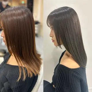 セミロング カラー パーマ 髪質改善/縮毛矯正 /レイヤーカット岡部のヘアスタイル