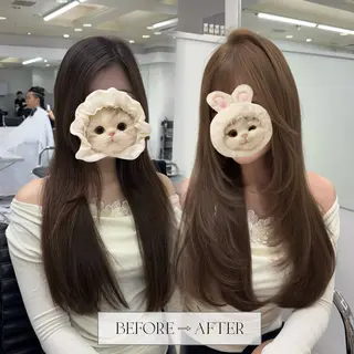 ロング カラー ワンホンヘア 🤍𝑀𝐼𝐻𝑂のヘアスタイル