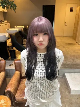 ロング カラー 髪質改善×ハイトーン レイヤー天神美容室のヘアスタイル