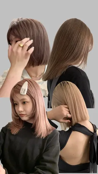 セミロング カラー 落合希 Olivebeigeのヘアスタイル
