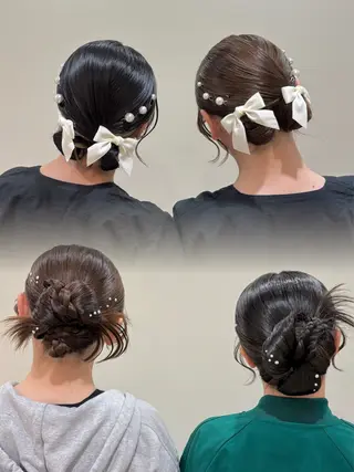 ロング ヘアアレンジ ボウ🪞早朝ヘア /メイク/マツパのマツエク・マツパデザイン