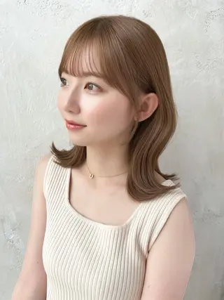 ミディアム カラー 骨格別小顔カット/ 顔周りカット/金井のヘアスタイル