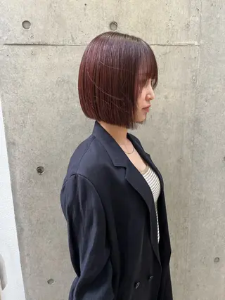 ミディアム カラー 縮毛矯正ボブ&顔まわ レイヤー♡TOMOEのヘアスタイル