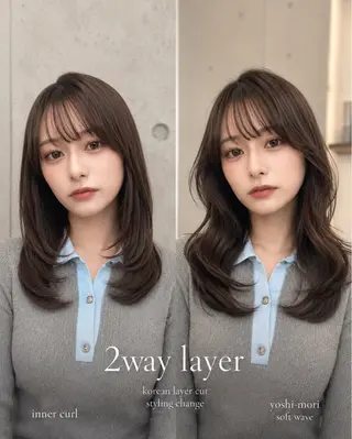 セミロング カラー ヘアアレンジ 🌫️大人韓国ヘア 🌫️naoyaのヘアスタイル