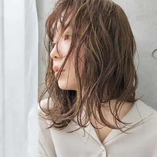 ミディアム カラー パーマ ヘアアレンジ 【ダメージレス施術】 【透明感】北村 拓也のヘアスタイル