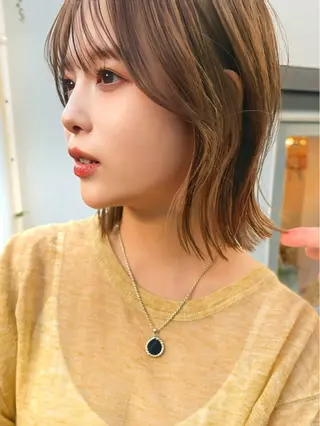 ミディアム 縮毛矯正/小顔前髪 ボブ 秋本凌汰のヘアスタイル