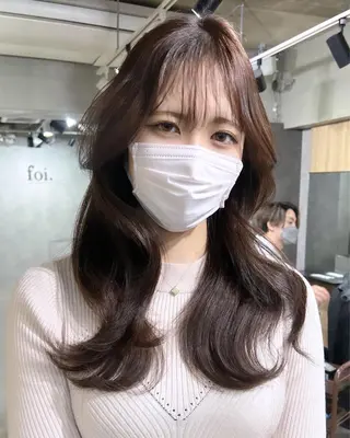 ロング カラー パーマ ヘアアレンジ メンズ キッズ ネイル マツエク・マツパ アイブロウ レイヤー/顔周り 韓国ヘア森田和貴のヘアスタイル