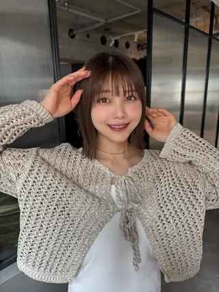 ミディアム カラー ボブ/地毛風縮毛矯正 茉青🤍新宿代々木のヘアスタイル