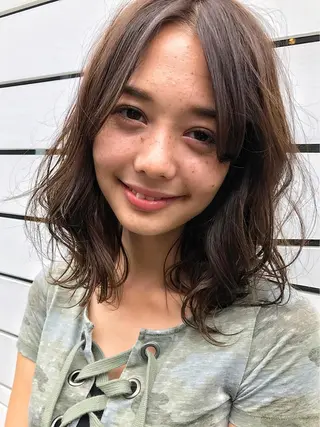 ミディアム カラー パーマ 上條 航平のヘアスタイル