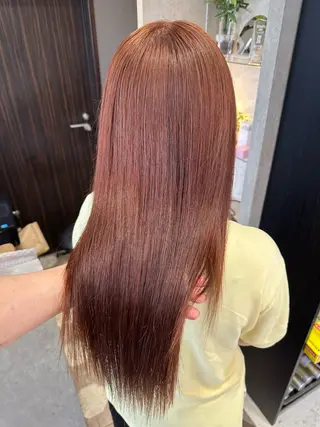 セミロング カラー 天神暖色カラー レイヤー・髪質改善のヘアスタイル