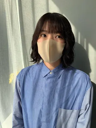 ミディアム カラー パーマ ヘアアレンジ ボブパーマコテ巻き風 パーマNo1深江秀平のヘアスタイル