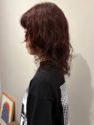 セミロング カラー パーマ yumemiレイヤー ‎✴︎ 透明感カラーのヘアスタイル