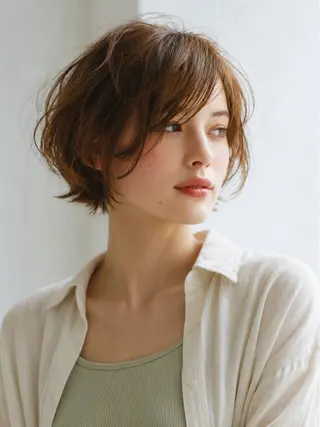 ミディアム パーマ ゆるふわパーマ 似合わせカットのヘアスタイル