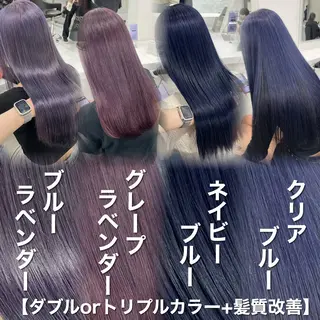ロング カラー ラベンダー💜 グレージュ🩶のヘアスタイル