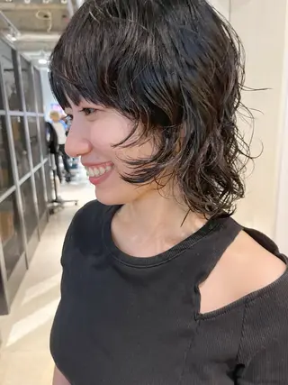ミディアム パーマ かわい りほのヘアスタイル