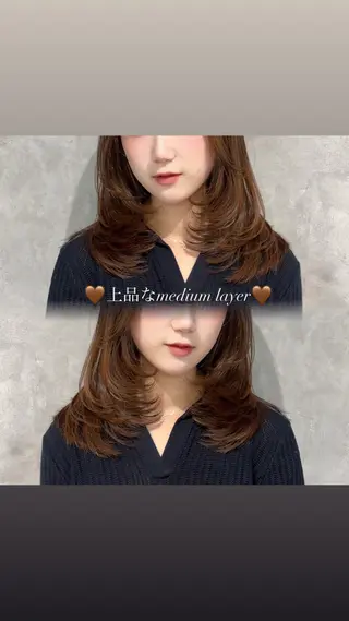 ミディアム カラー 🎀韓国レイヤー/シ ョート×透明感カラーのヘアスタイル