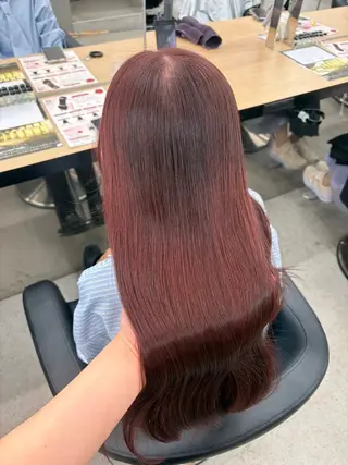ロング カラー 💗愛され暖色💗 ピンク/レッド💗のヘアスタイル