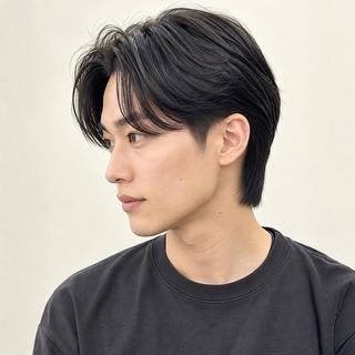 ミディアム パーマ メンズ メンズショート/ センターパート/片山のヘアスタイル