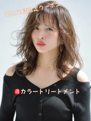 ミディアム カラー パーマ ヘアアレンジ 髪質改善/韓国風 レイヤー/田村祐樹のヘアスタイル
