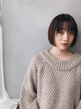 ミディアム カラー ヘアアレンジ ボブパーマコテ巻き風 パーマNo1深江秀平のヘアスタイル