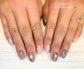 ネイル ショートネイル 森のさんぽ道のネイルデザイン