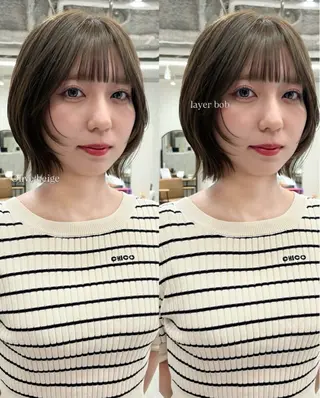 ショート カラー 梅田♡顔周りレイヤー /透明感カラー/未来のヘアスタイル