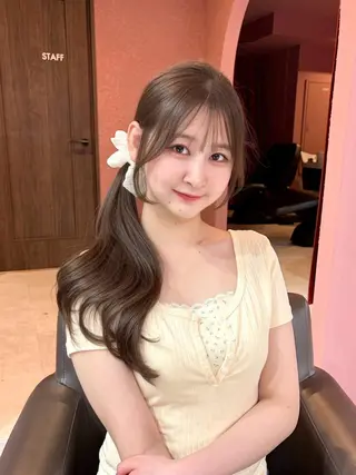 カラー ロング クロスパーマ/前髪 縮毛 木串楽人のヘアスタイル