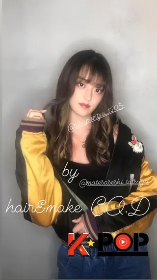 セミロング カラー パーマ ヘアアレンジ 髪質改善×韓国ヘア 透け感カラーやまたつのヘアスタイル