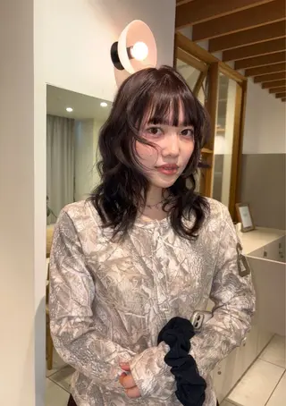 ミディアム カラー パーマ 似合わせカットカラー りおなのヘアスタイル